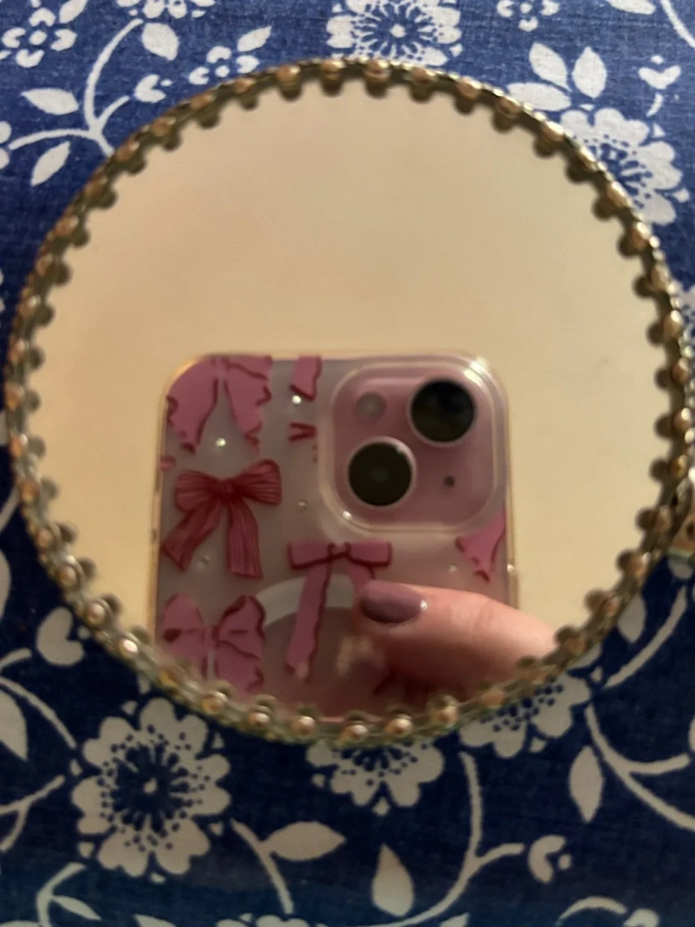 Vintage Chinese Floral Hand Mirror with Red Poinsettia Design